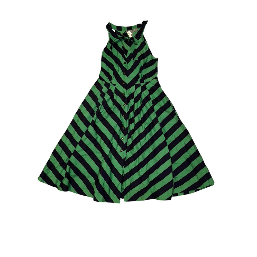 Anthropologie Girls From Savoy Chevron Sundress Spring Summer Dress 8 Green - Picture 2 of 8